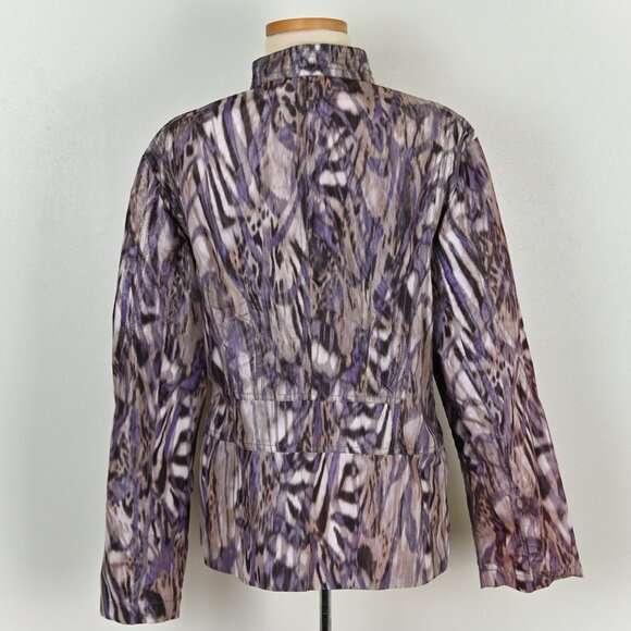 Chicos Sz3 80s Animal Print Zebra Boho Snap Zip Pocket Purple Windbreaker Jacket - Picture 3 of 16